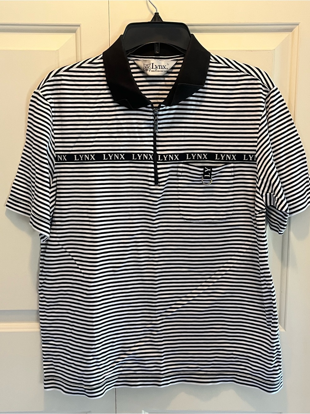 Lynx Golf Collection Polo 1/4 Zip Black And White Stripes Size L